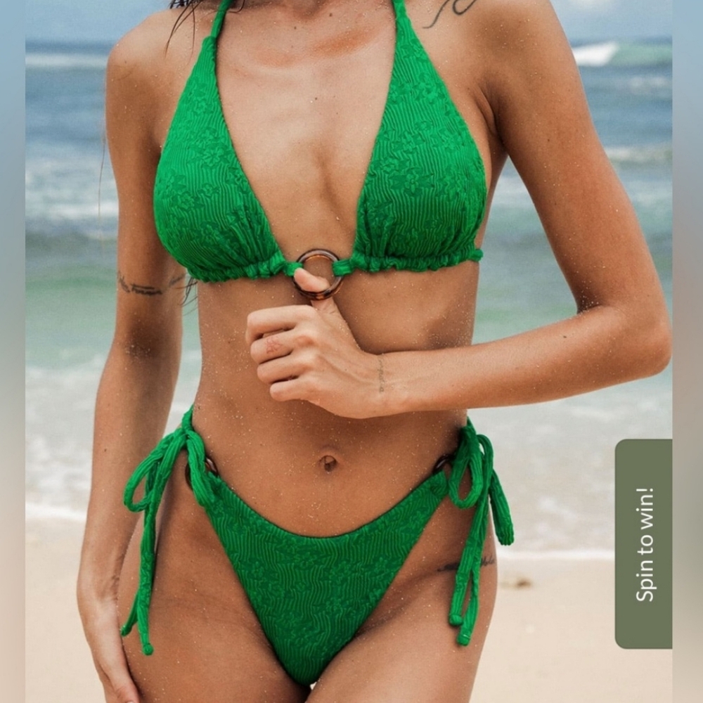 Berlook Green O-Ring Textured Tie Bikini set